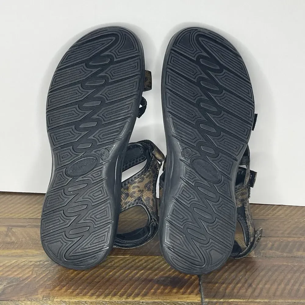 NEW Eddie Bauer Leopard Print Multi Strap Sandals Black & Brown Size 9